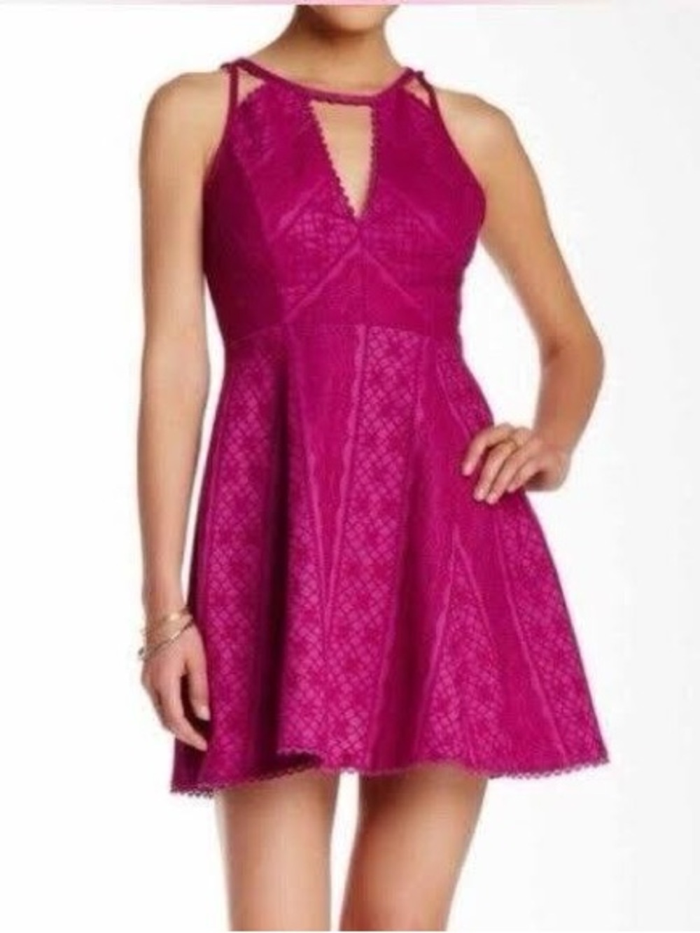 Free People Fuchsia Lace Cutout Mini Dress